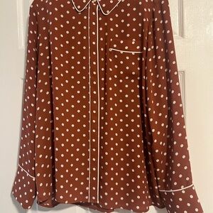 Halogen Brown and White Polka Dot Blouse